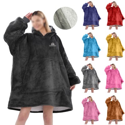 Wearable Adult Oversize Winter Sherpa Hoodie Blanket Sweatshirt Hooded Fleece Blanket With Sleeves