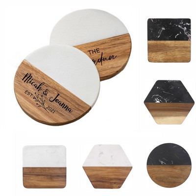 Acacia Wood And Marble Coaster
