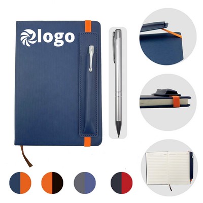 A5 PU Pocket Journal Hardcover Notebook Set with Pen