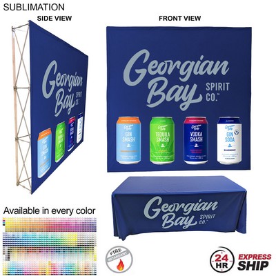 48Hr Quick Ship - Tradeshow booth package Ultra, 7.5' Straight Fabric Wall and Premium 6' tablecloth