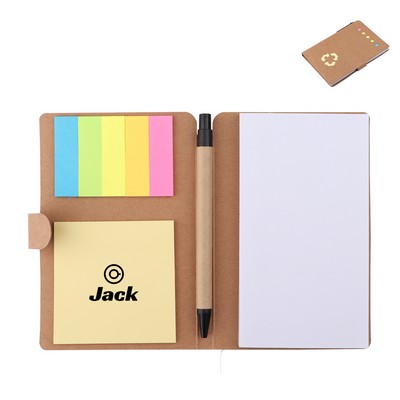 4"x6" Kraft Paper Colored Sticky Notebook With Pen