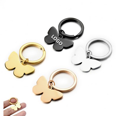 Stainless Steel Butterfly-Shaped Pet Tag Key Ring