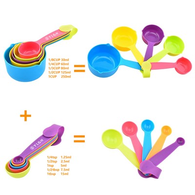 Colorful 10 Pieces Plastic Measuring Cups Spoons