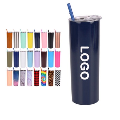 Straight Stainless Steel Insulated Cup With Straw-16oz
