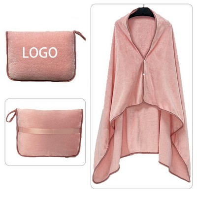 Multifunctional Flannel Shawl Blanket with Pillow