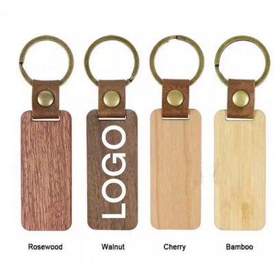 Custom PU Leather Ring Walnut/Cherry/Rosewood/Bamboo Wood Keychain