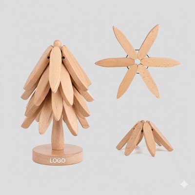 Heat Resistant Beech Wood Christmas Tree Shape Coaster Creative Home Insulation Table Mat