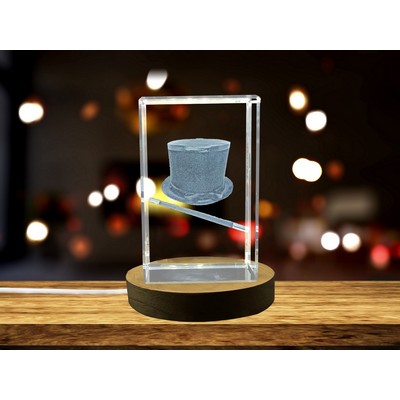 Magician Hat 3D Engraved Crystal Art w/LED Base Light - Captivating Illusion