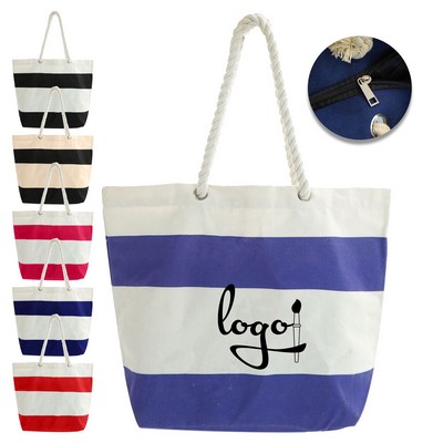 Stripes 12oz Cotton Canvas Shopper Tote with Zipper