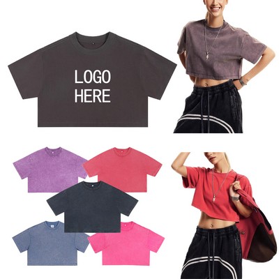 Cropped Crewneck 230g Washed & Distressed Streetwear T-Shirt