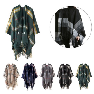 Women's Striped Color block Thermal Shawl Cape