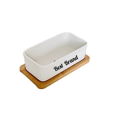 Rectangular Ceramic Combined Planter with Bamboo Tray