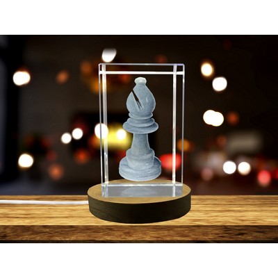 Bishop Chess Piece 3D Engraved Crystal w/LED Base