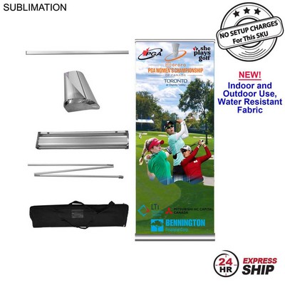 24Hr Express Ship - Sublimated Heavy Fabric Deluxe Wide Base Retractable Pull Up Banner, Stand & Bag