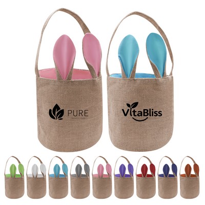 Easter Collapsible Jute Bunny Ear Basket With Handle