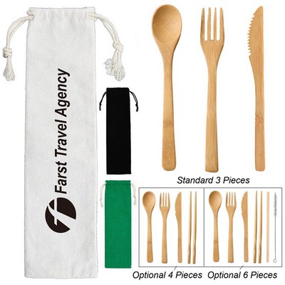 Bamboo Cutlery Set In Travel Pouch