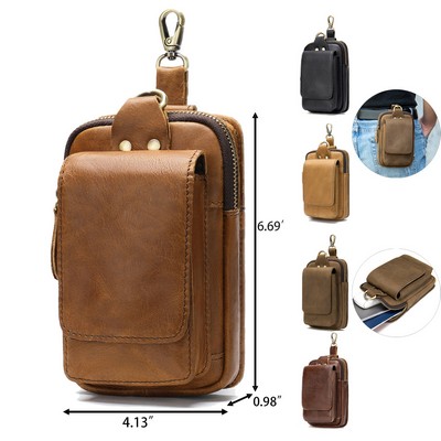 Men's Genuine Leather Mobile Phone Waist Pouch