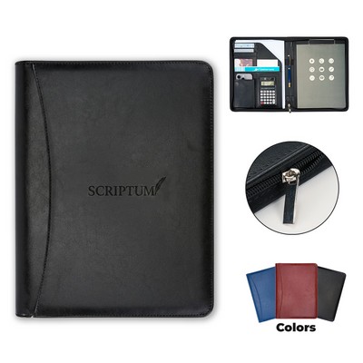 Deluxe Zippered PU Leather Padfolio
