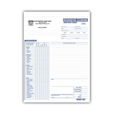 Work Order Forms - Cleaning, Residential (3-Part)