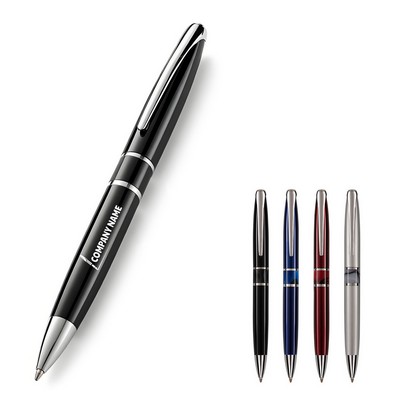 Twist-Action Metal Ballpoint Pen with Acrylic Mid-Ring
