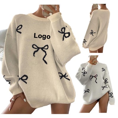 Women's Fall Chunky Knit Oversized Bow Sweater