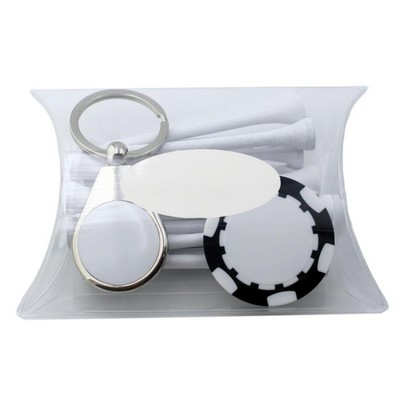Clear Pillow Pack Golf Gift Set - Key Ring, Poker Chip & Tees