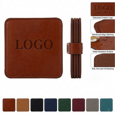 PU Leather Square Coaster Set