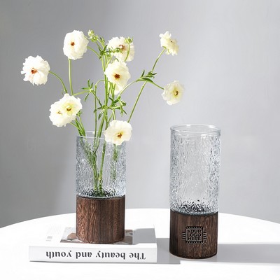 Glass Vase Wooden Base Flower Display Home Decor