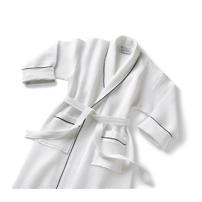 Basic Shawl Collar Waffle Unlined Bathrobe w/Piping