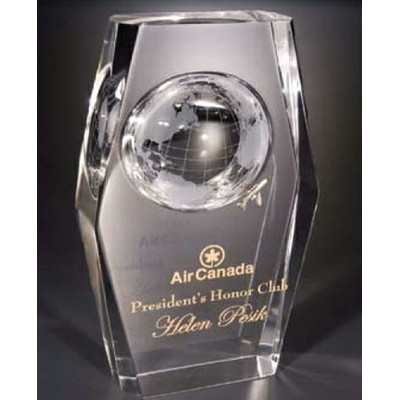 Acrylic Stylized Beveled Embedment Award w/ Embossed Globe