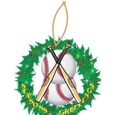 Baseballs & Bats Promotional Wreath Ornament w/ Black Back (6 Square Inch)