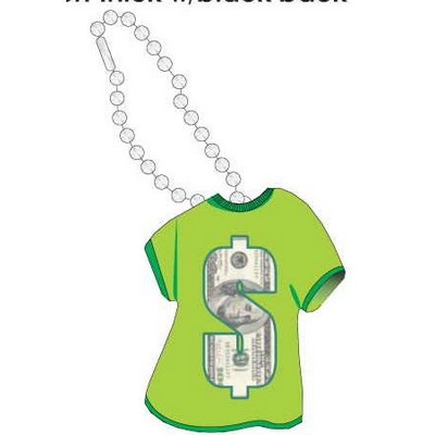 Dollar Sign $100 Bill T-Shirt Key Chain w/ Black Back (4 Square Inch)