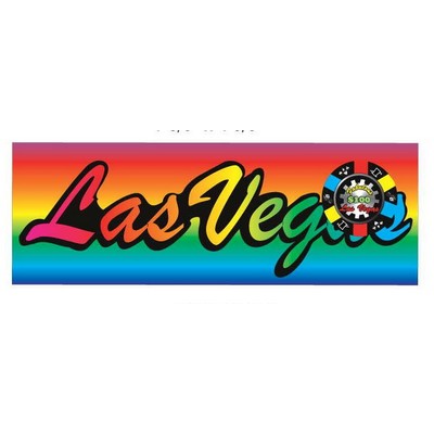 Las Vegas w/ Poker Chip Panoramic Badge w/ Bar Pin (1 5/8"x4 5/8")