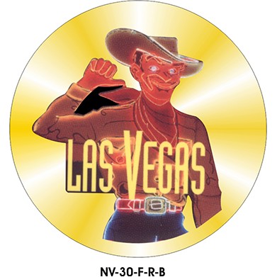 Vegas Vic Neon Cowboy Round Badge w/ Bar Pin (2.5" Diameter)