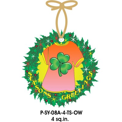 Shamrock T-Shirt Promotional Wreath Ornament w/ Black Back (4 Square Inch)