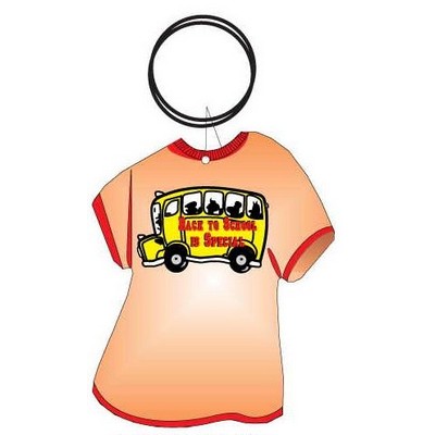 School Bus w/Slogan T Shirt Keychain w/Mirrored Back (4 Square Inch)