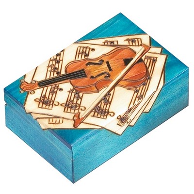 Violin & Music Sheets On Blue Wood Box (5 3/4"x3 7/8"x2 1/8")