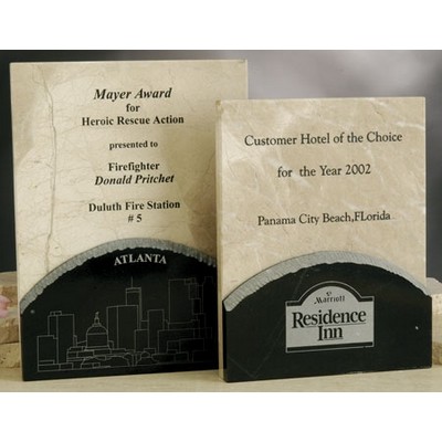 Green/Teak Genuine Marble Skyline Business Plaque (8"x10")