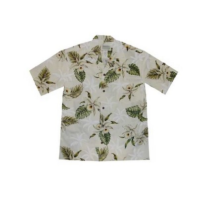 White Hawaiian Shirt (S - 3XL in-stock) - 100% Cotton Poplin Tropical Print w/ Coconut Buttons