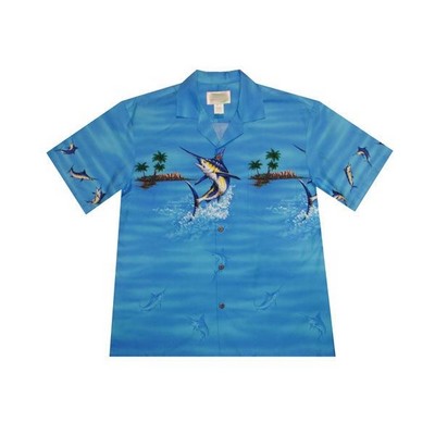 Blue Hawaiian Shirt - 100% Cotton Poplin Tropical Print w/ Coconut Buttons (S - 3XL in-stock)