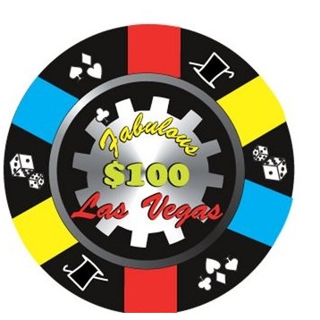 Las Vegas $100 Poker Chip Promotional Magnet w/ Strip Magnet (10 Square Inch)