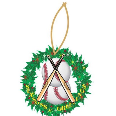 Baseballs & Bats Wreath Ornament w/ Clear Mirrored Back (2 Square Inch)