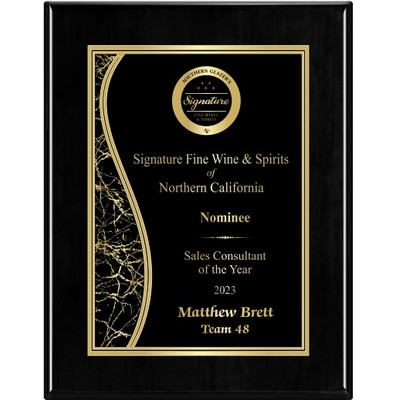 Piano Finish Ebony Black Plaque w/Metal Engraving Plate (7"x9")