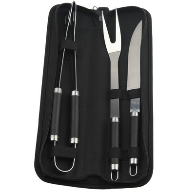 Triad of Stainless Steel BBQ Sets w/ Black Bag