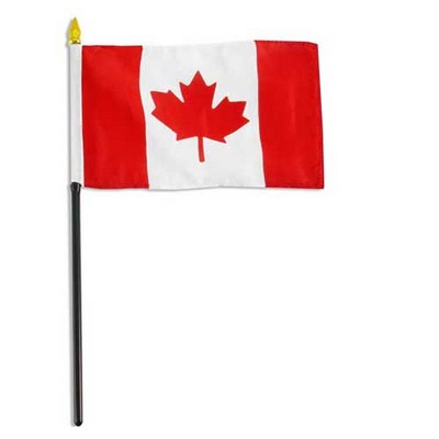 4" x 6" Canada Flag With Wooden 10" Pole - Canadian Flag