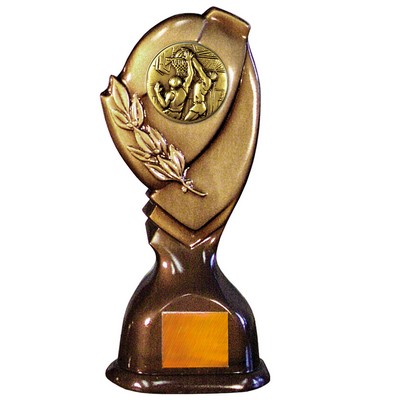 Stock Classic 10" Trophy with 2" Basketball Male Coin and Engraving Plate