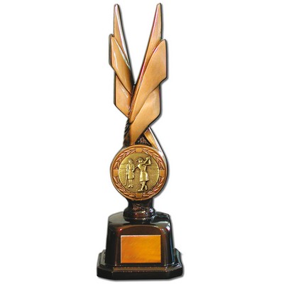 Stock Phoenix 14" Trophy with 2" Golf Female Coin and Engraving Plate