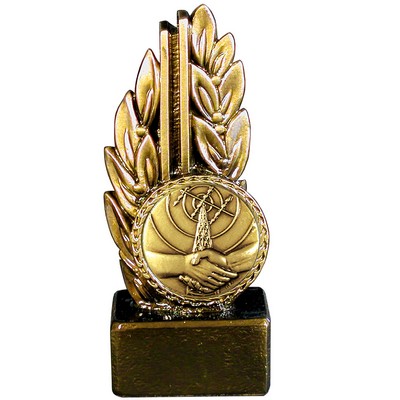 Stock 7" Laurel Trophy With 2" Handshake Coin and Engraving Plate