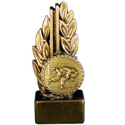 Stock 7" Laurel Trophy With 2" Judo Coin and Engraving Plate