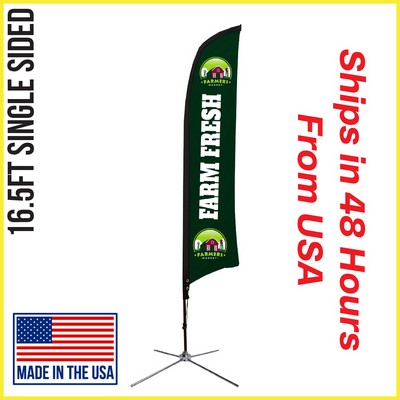 16.5' Shark Flag - Single-Sided W/Chrome X Base - Made in the USA